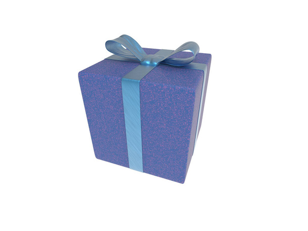 Blue Gift Box or Present Package slightly sideways. 3d illustration - Zdjęcie, obraz