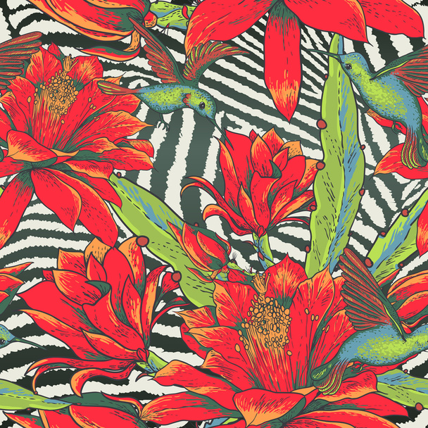 Tropical Seamless vintage floral pattern - Vektör, Görsel
