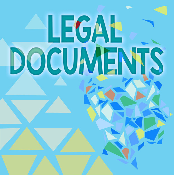Textzeichen mit rechtlichen Dokumenten. Internet-Konzept ein Dokument, das eine rechtliche Angelegenheit betrifft, erstellt von einem Anwalt Bunte Tapeten-Bild, Shatter Effect Design, Geometric Pattern Designs - Foto, Bild