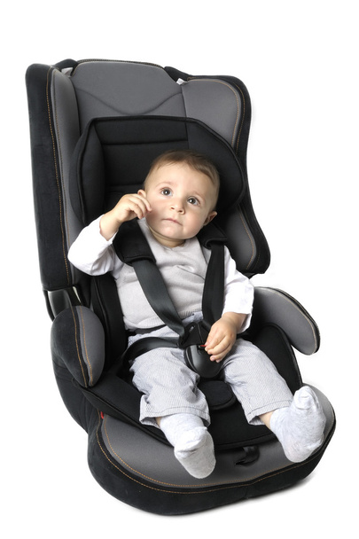 Baby im Autositz über weiß - Foto, Bild