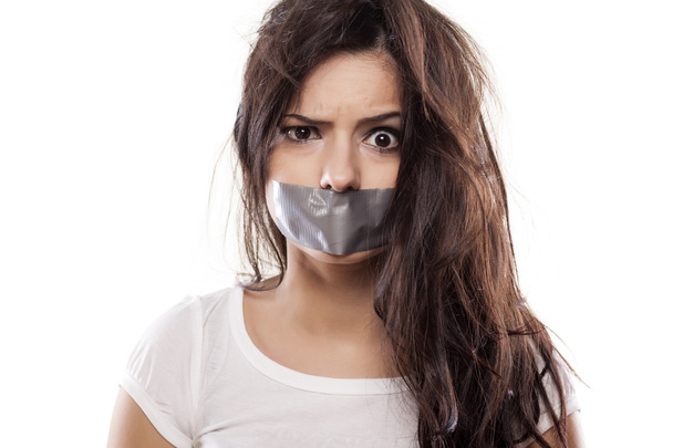 Self-adhesive tape over mouth - Fotoğraf, Görsel
