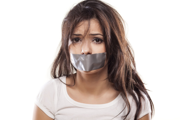 Self-adhesive tape over mouth - Photo, Image