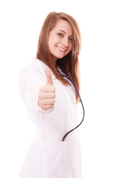Doctor in lab coat showing thumb up - Foto, Bild