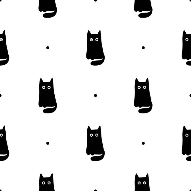 Simple black cat - seamless pattern, cat art background design for fabric and decor - ベクター画像