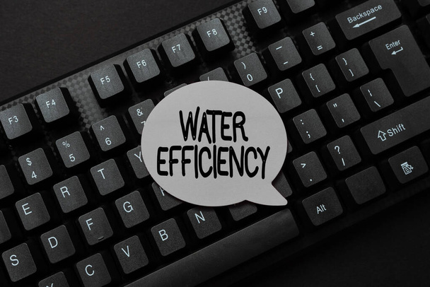 Señal que muestra la eficiencia del agua. escaparate de negocios reducir el desperdicio de agua mediante la medición de la cantidad de agua requerida Resumen Escribir Cartas de invitación en línea, la fijación de programa de procesamiento de palabras - Foto, imagen