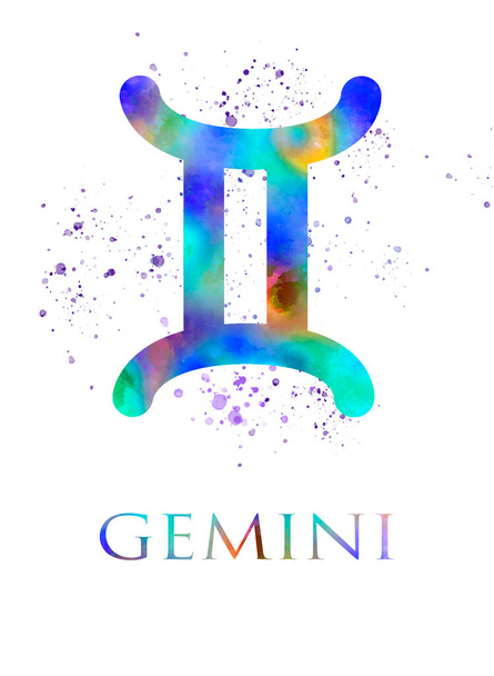 gemini astrological sign in watercolor - Foto, Imagem