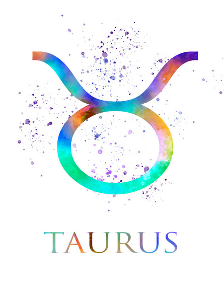 Taurus astrological sign in watercolor - Fotoğraf, Görsel