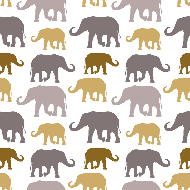 Seamless pattern with colorful silhouette elephants - Vector, Image