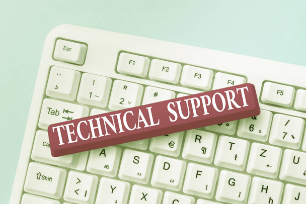 Текстовый знак показывает техническую поддержку. Слово для сервиса, предоставляемого фирмой, производящей программное обеспечение или программное обеспечение: "Инженерное дело", "Восстановление сломанной клавиатуры" - Фото, изображение