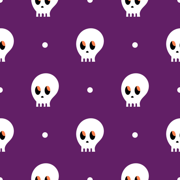 The pattern of the skull. Skulls on a purple background. Cartoon seamless pattern. Endless texture. Bright and fashionable design for Halloween - Wektor, obraz