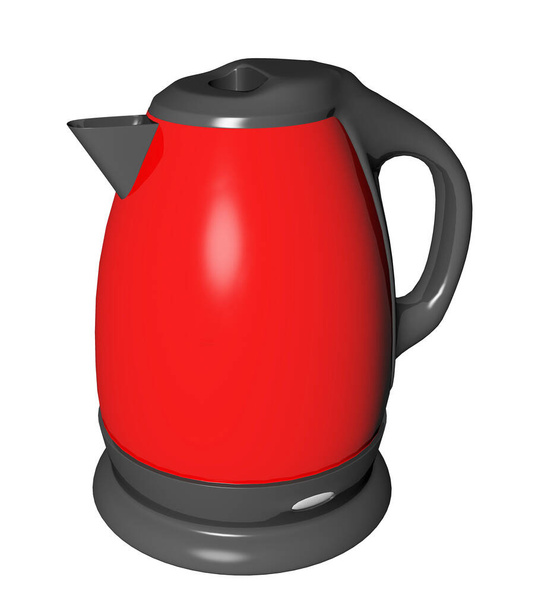 Red and black electric tea kettle, 3D illustration, isolated against a white background - Φωτογραφία, εικόνα