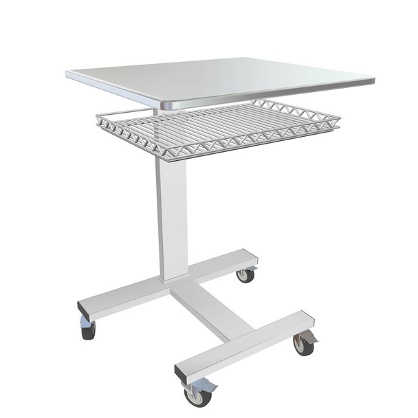 Mobile metal medical over bed table with wire mesh tray, 3d illustration, isolated against a white background - Valokuva, kuva