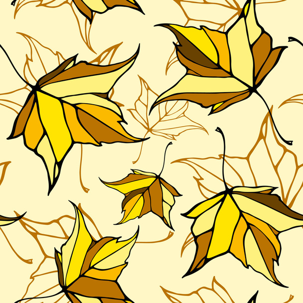 様式化された落ち葉とのシームレスなパターン - ベクター画像