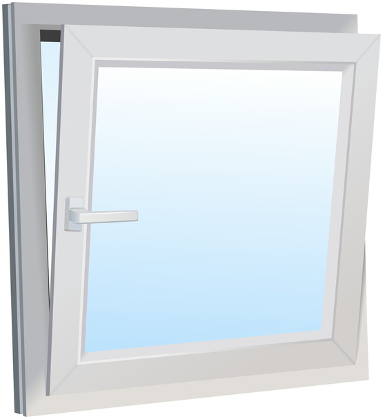 schuine moderne venster geopend met blauwe achtergrond - Foto, afbeelding