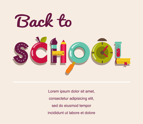 Back to school - text with icons. Vector concept background - Vector, Image