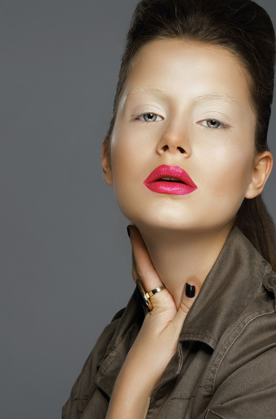 Charisma. Sophisticated Woman with Red Lips - 写真・画像