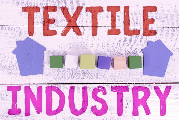 Text showing inspiration Textile Industry. Business idea production and distribution of yarn cloth and clothing Preparing House Plans, Home Investment Ideas, Calculate Housing Cost - Photo, Image