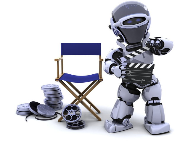 Robot with clapper boards and film reels - Photo, Image