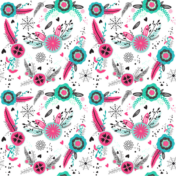 Seamless pattern with flowers labels - Vektor, obrázek
