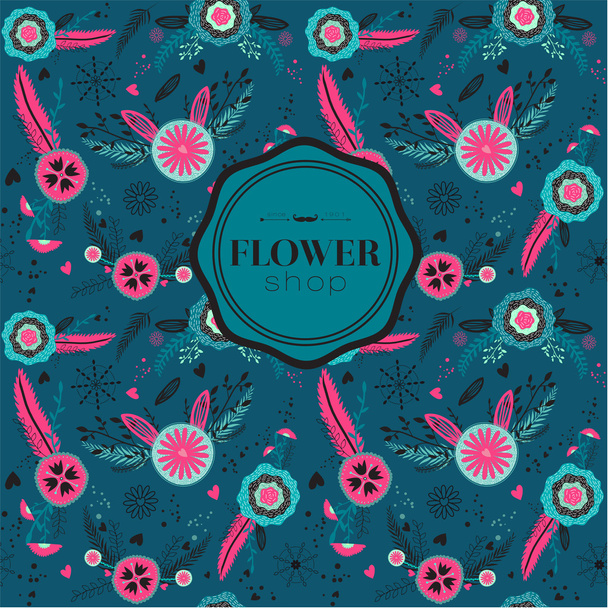 Seamless pattern with flowers labels - ベクター画像