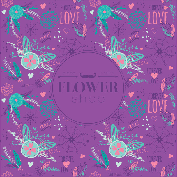 Seamless pattern with flowers labels - Vettoriali, immagini
