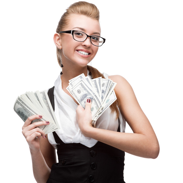 businesswoman holding money - Foto, imagen