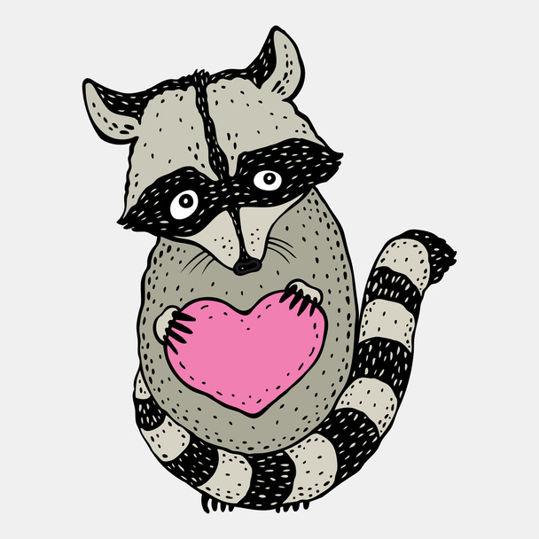 Raccoon carrying a heart. - Vector, Image