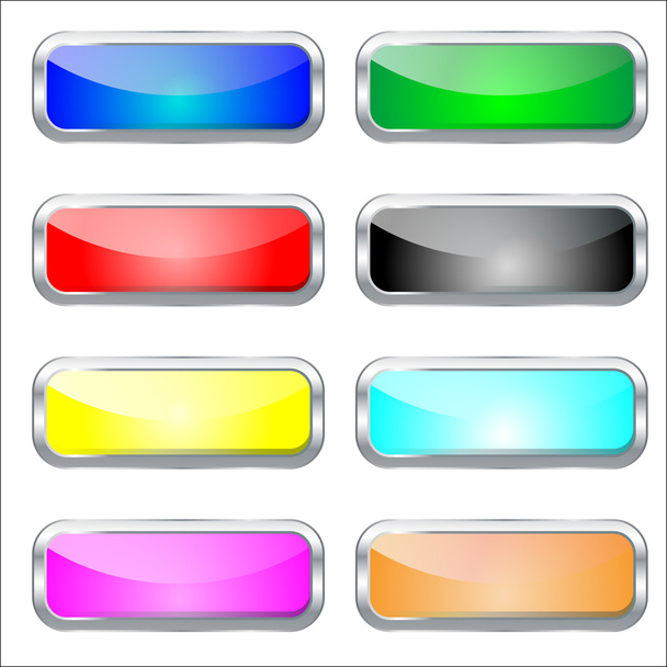 Set of colorfull glossy glass web buttons  in metal frame - Vector, Image