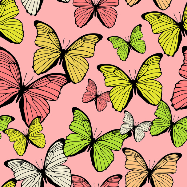 Seamless pattern with decorative colorful butterflies - Διάνυσμα, εικόνα