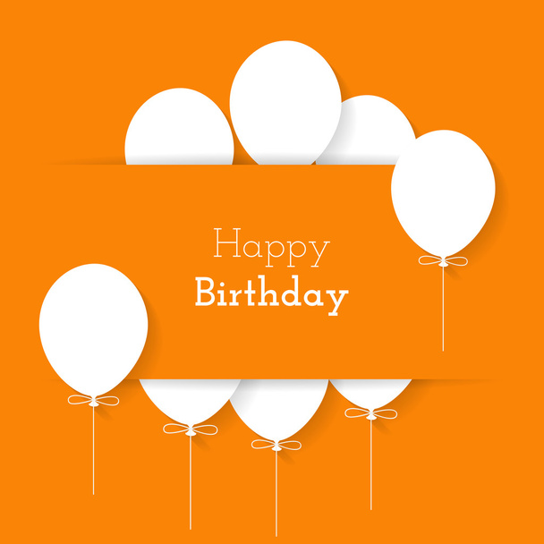 Simple card for birthday with a white paper balloons on orange background - Vektor, kép