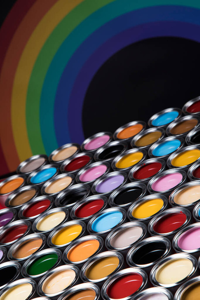 set of colorful paint cans on white background - Fotó, kép