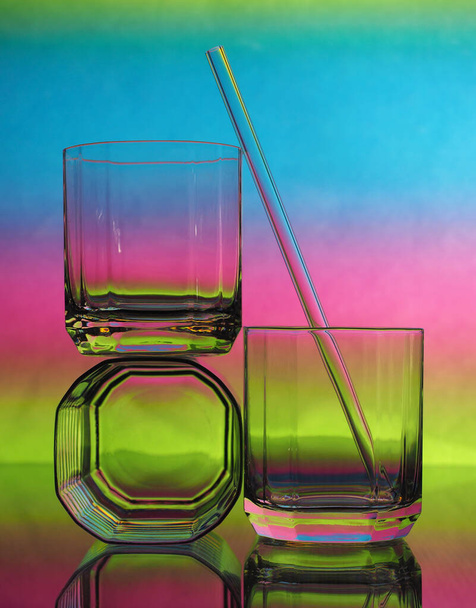glass of wine on a blue background - Foto, Imagen