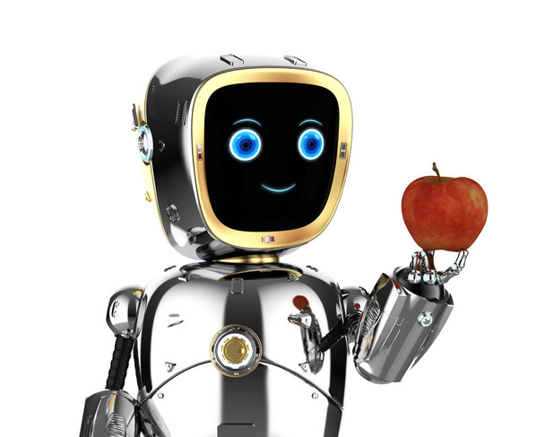 Technologie agricole avec robot assistant de rendu 3d avec pomme rouge - Photo, image