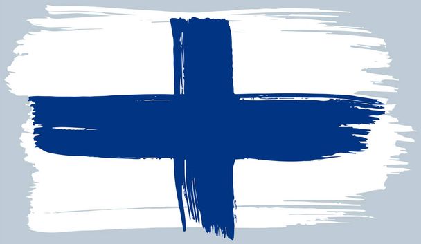  Фінський прапор мазковий акварель. Фінський національний символ. Grunge background Vector illustration - Вектор, зображення