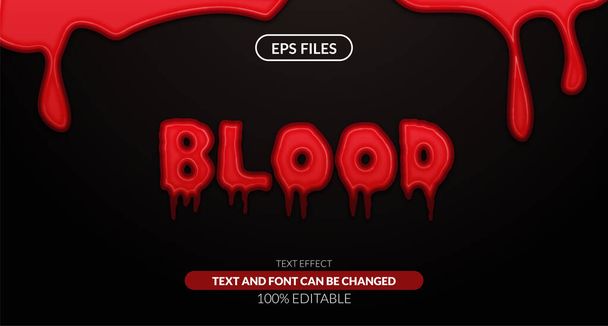 Tekutá tekutá červená krev upravitelný textový efekt. Spustí vektorový soubor. tajemný horor a halloween téma - Vektor, obrázek