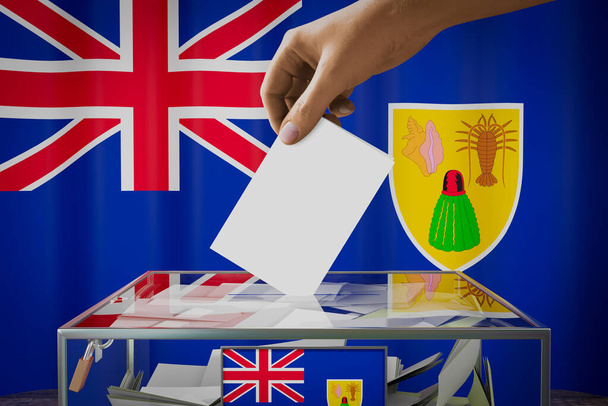 Turks and Caicos flag, hand drop volební lístek do krabice - hlasování, volební koncept - 3D ilustrace - Fotografie, Obrázek