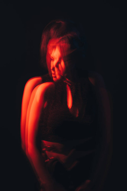 sensual woman female charm night red neon light - Fotoğraf, Görsel