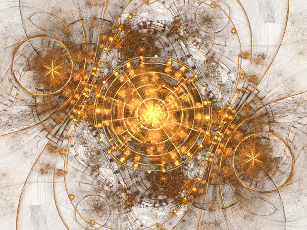 Gold fractal time machine, digital artwork for creative graphic design - Photo, Image