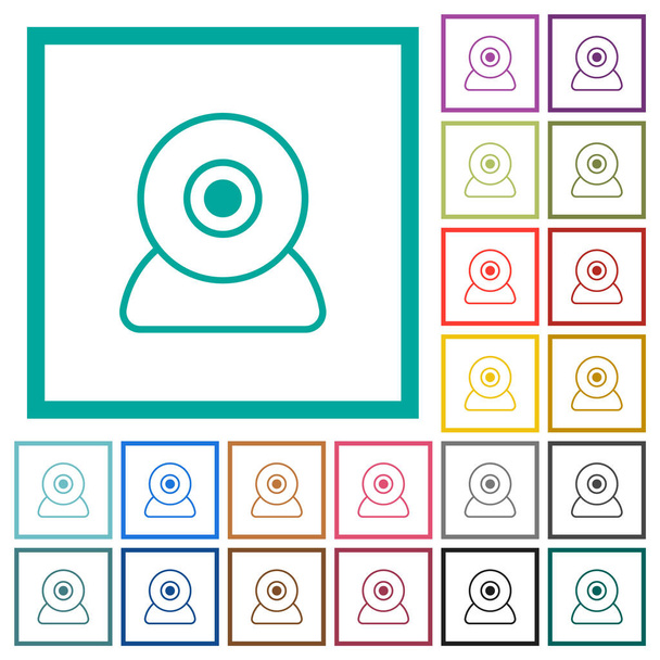 Webcam umreißt flache Farbsymbole mit Quadrantenrahmen auf weißem Hintergrund - Vektor, Bild