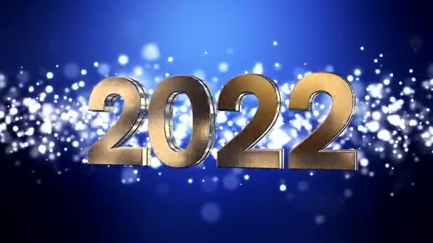 Video animation of christmas golden light shine particles bokeh over blue background and the numbers 2022 - represents the new year - vacation concept - Footage, Video