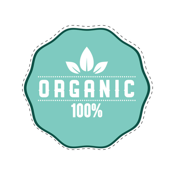 Organic label icon to mark veggie food isolated on white. Vector eco business icon for mel food in restaurant, label with text, round mark illustration - Vector, Image