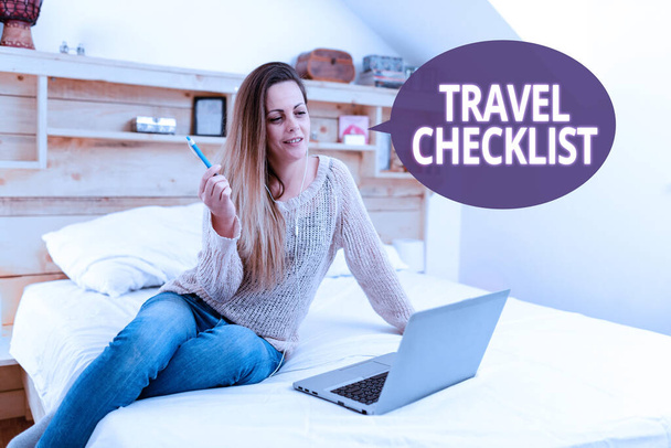 Conceptual caption Travel Checklist. Business approach a list of things to be checked or done for the planned trip Watching Online Documentaries, Playing Internet Games With Friends - Photo, Image