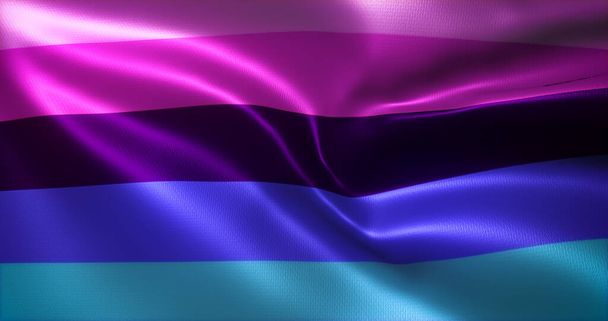 Omni zászló, Omnisexuális büszkeség zászló hullámzó redőkkel, közelkép, 3D renderelés - Fotó, kép