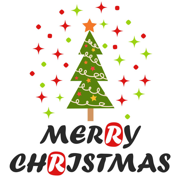 Christmas tree, winter celebration postcard for season greetings holidays and new year - Vector, Image