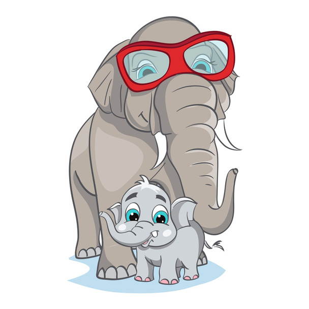Mother elephant with baby elephant. - Vector, Image