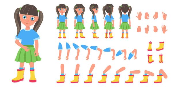 Flat Vector Illustration of Kid Girl Cartoon Character Set For Animation - Vector, afbeelding