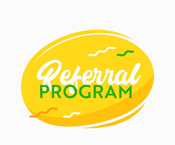 Referral Program Yellow Banner with Abstract Elements. Refer Friend Isolated Emblem for Marketing Advertisement Campaign - Vector, Image
