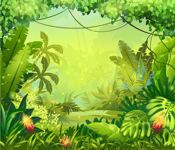 Jungle with red flowers - Vector, Image