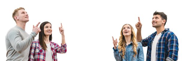 The four happy people gesture on the white background - Photo, Image