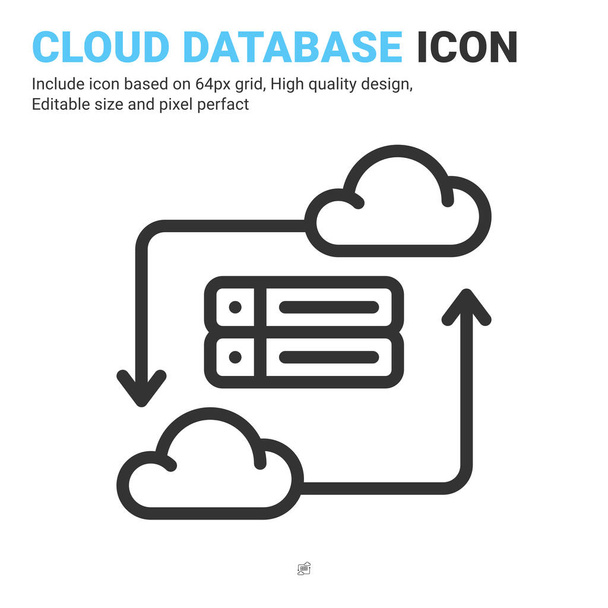 Wektor ikony bazy danych w chmurze z odizolowanym na białym tle stylem konturu. Ilustracja wektorowa symbol symbolu serwera danych koncepcja ikony cyfrowego IT, logo, przemysł, technologia, aplikacje, web i projekt - Wektor, obraz